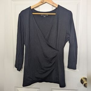 Soft Surroundings Women’s Alyssa Knit Black Wrap Top Size Medium 3/4 Sleeve